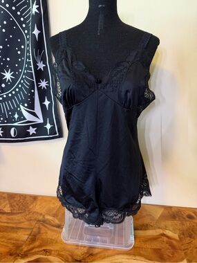 Vintage Illusion M One Piece Lace Detail Bodysuit Boudoir Lingerie Black